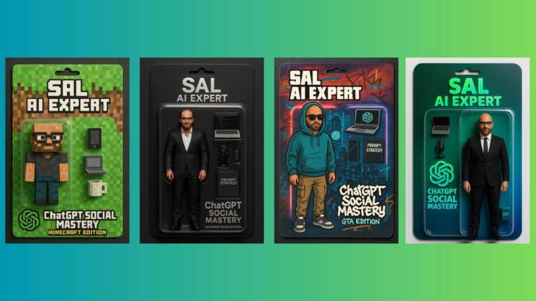Action Figure AI generate con ChatGPT: esempio di trasformazione digitale di persona in giocattolo da collezione personalizzato con packaging professionale