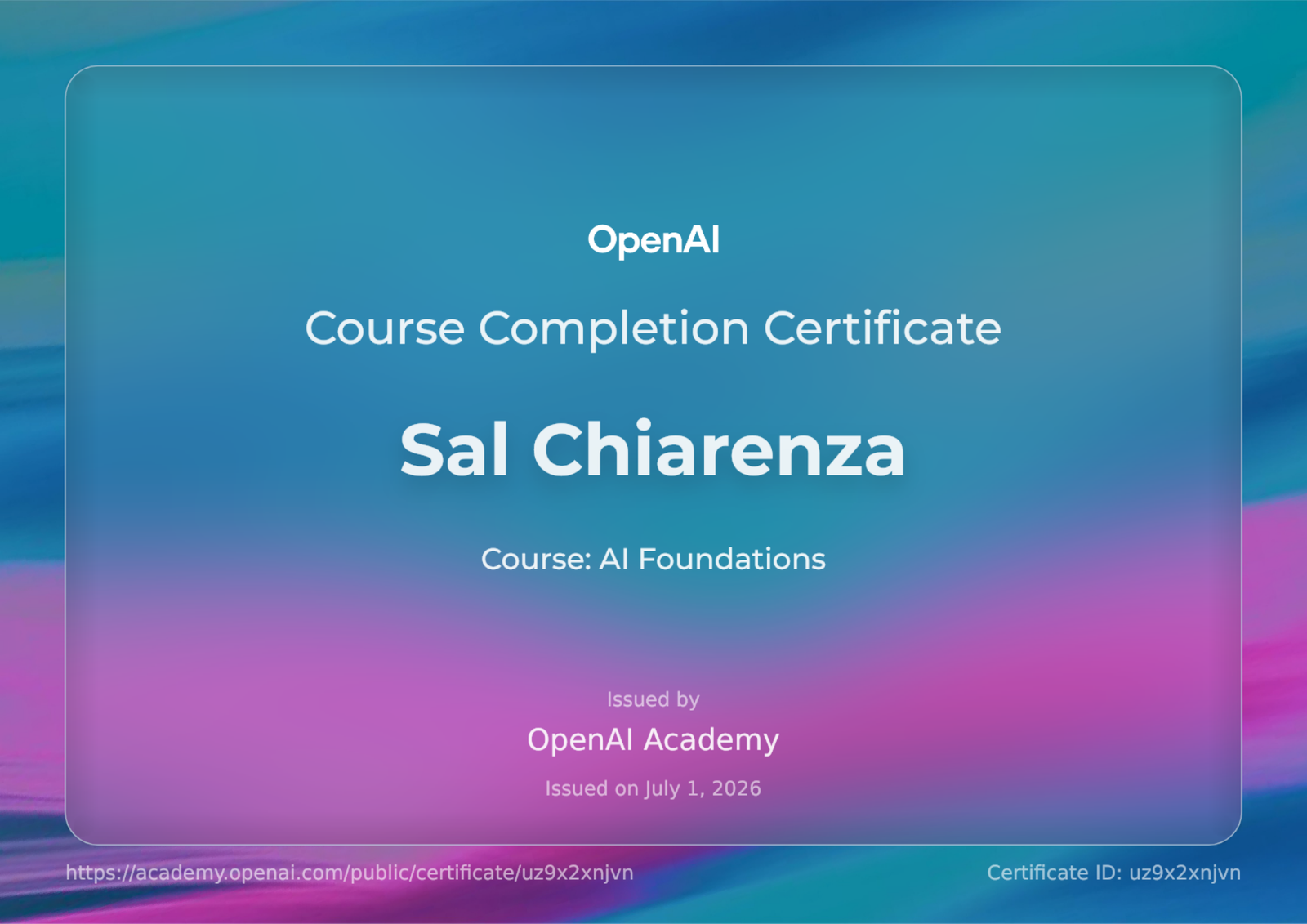 Certificazione OpenAI Academy AI Foundations